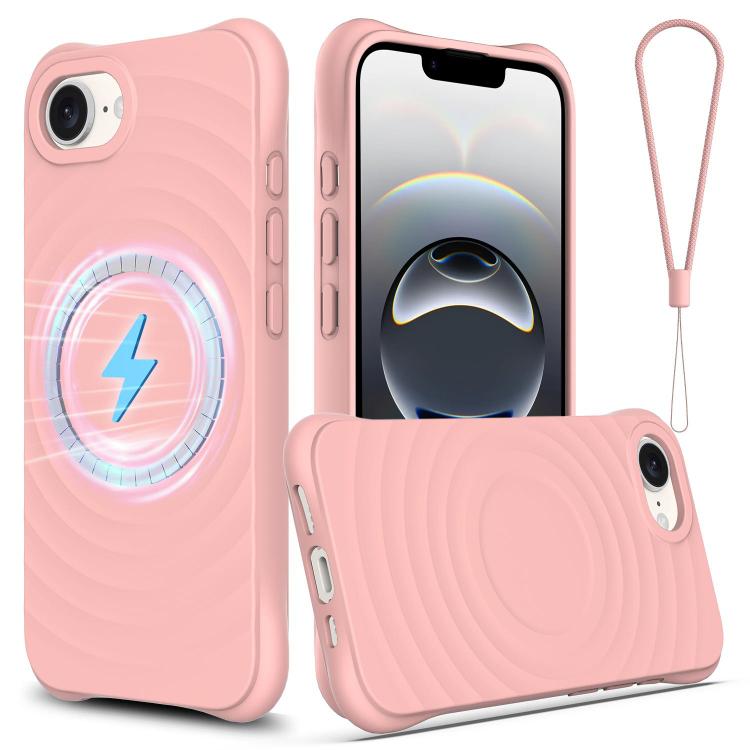 For iPhone 16e Wave Texture MagSafe Magnetic Liquid Silicone Phone Case(Pink) - iPhone 16e Cases by buy2fix | Online Shopping UK | buy2fix