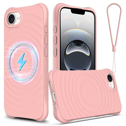 For iPhone 16e Wave Texture MagSafe Magnetic Liquid Silicone Phone Case(Pink) - iPhone 16e Cases by buy2fix | Online Shopping UK | buy2fix