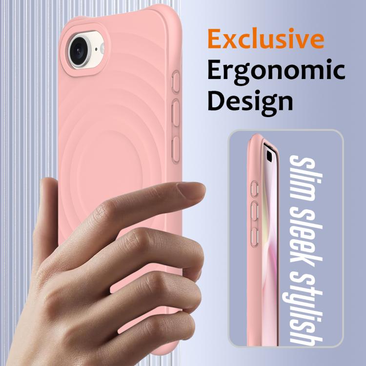 For iPhone 16e Wave Texture MagSafe Magnetic Liquid Silicone Phone Case(Pink) - iPhone 16e Cases by buy2fix | Online Shopping UK | buy2fix