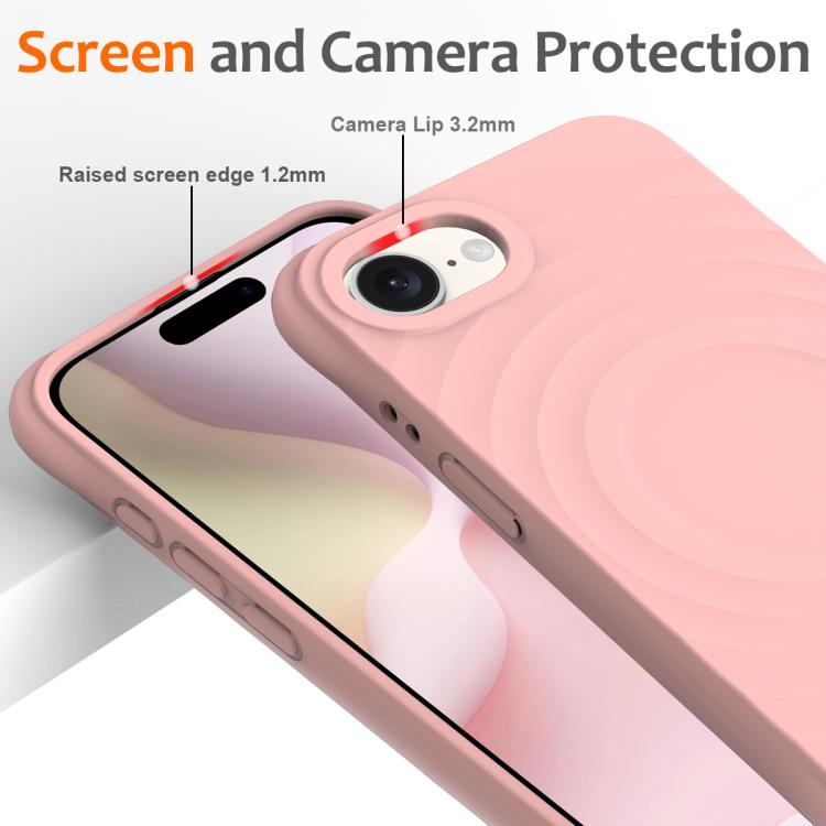 For iPhone 16e Wave Texture MagSafe Magnetic Liquid Silicone Phone Case(Pink) - iPhone 16e Cases by buy2fix | Online Shopping UK | buy2fix