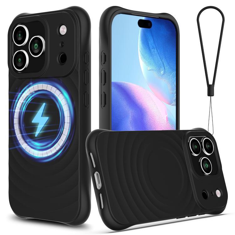 For iPhone 17 Pro Wave Texture MagSafe Magnetic Liquid Silicone Phone Case(Black) - iPhone 17 Pro Cases by buy2fix | Online Shopping UK | buy2fix