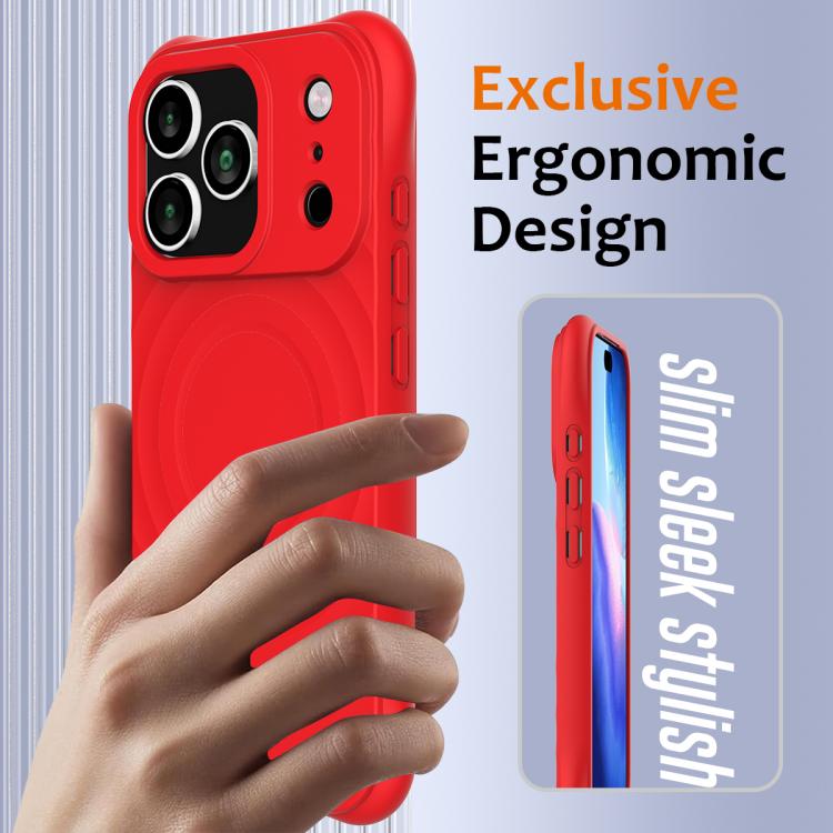 For iPhone 17 Pro Wave Texture MagSafe Magnetic Liquid Silicone Phone Case(Red) - iPhone 17 Pro Cases by buy2fix | Online Shopping UK | buy2fix