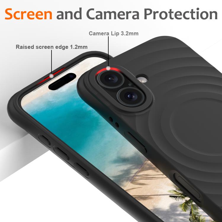 For iPhone 17 Wave Texture MagSafe Magnetic Liquid Silicone Phone Case(Black) - iPhone 17 Cases by buy2fix | Online Shopping UK | buy2fix