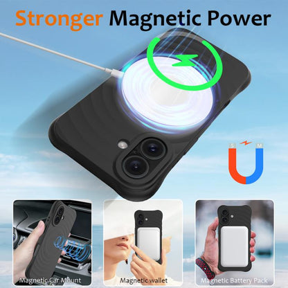 For iPhone 17 Wave Texture MagSafe Magnetic Liquid Silicone Phone Case(Black) - iPhone 17 Cases by buy2fix | Online Shopping UK | buy2fix