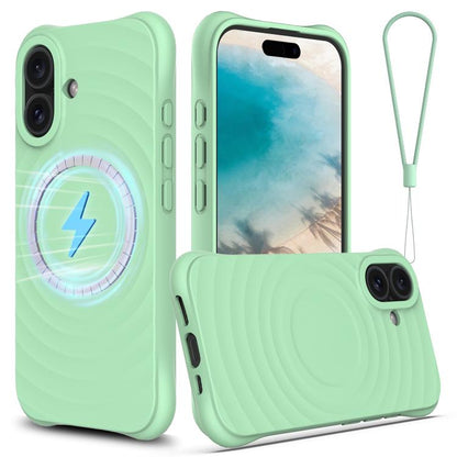 For iPhone 17 Wave Texture MagSafe Magnetic Liquid Silicone Phone Case(Green) - iPhone 17 Cases by buy2fix | Online Shopping UK | buy2fix