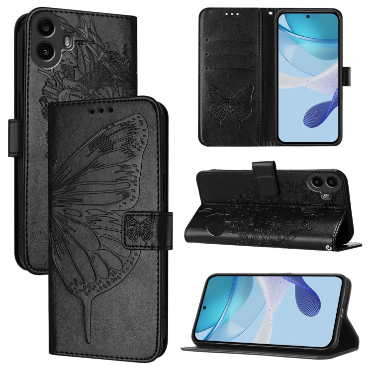 For Nothing CMF Phone 1 Embossed Butterfly Leather Phone Case(Black) - Nothing Cases by buy2fix | Online Shopping UK | buy2fix