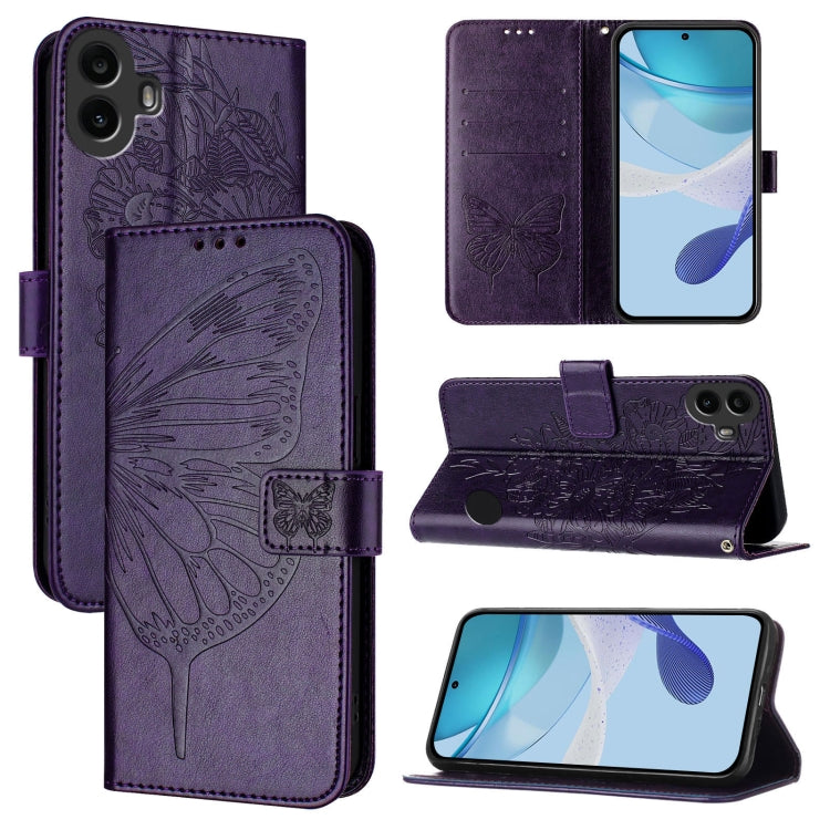For Nothing CMF Phone 1 Embossed Butterfly Leather Phone Case(Dark Purple) - More Brand by buy2fix | Online Shopping UK | buy2fix