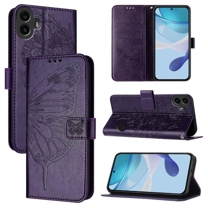 For Nothing CMF Phone 1 Embossed Butterfly Leather Phone Case(Dark Purple) - More Brand by buy2fix | Online Shopping UK | buy2fix