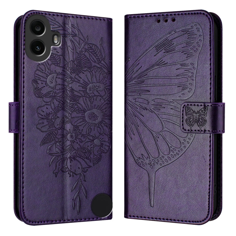 For Nothing CMF Phone 1 Embossed Butterfly Leather Phone Case(Dark Purple) - More Brand by buy2fix | Online Shopping UK | buy2fix