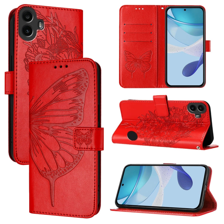 For Nothing CMF Phone 1 Embossed Butterfly Leather Phone Case(Red) - Nothing Cases by buy2fix | Online Shopping UK | buy2fix
