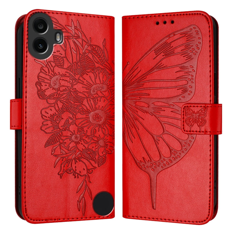 For Nothing CMF Phone 1 Embossed Butterfly Leather Phone Case(Red) - Nothing Cases by buy2fix | Online Shopping UK | buy2fix