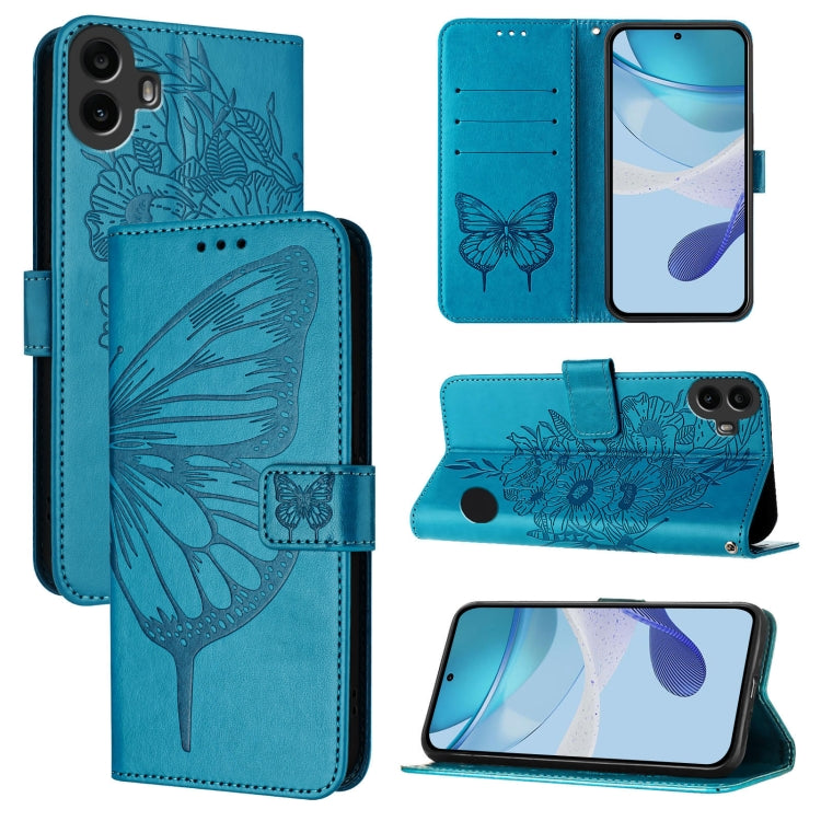 For Nothing CMF Phone 1 Embossed Butterfly Leather Phone Case(Blue) - Nothing Cases by buy2fix | Online Shopping UK | buy2fix