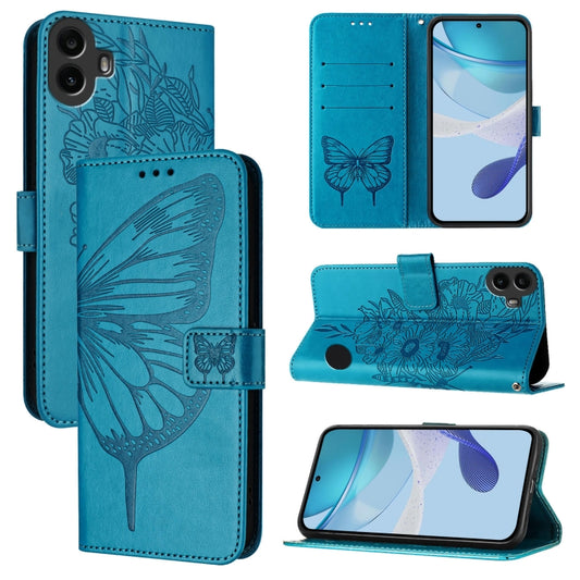 For Nothing CMF Phone 1 Embossed Butterfly Leather Phone Case(Blue) - Nothing Cases by buy2fix | Online Shopping UK | buy2fix