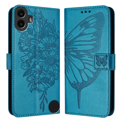 For Nothing CMF Phone 1 Embossed Butterfly Leather Phone Case(Blue) - Nothing Cases by buy2fix | Online Shopping UK | buy2fix
