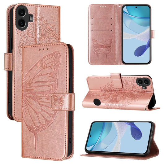 For Nothing CMF Phone 1 Embossed Butterfly Leather Phone Case(Rose Gold) - More Brand by buy2fix | Online Shopping UK | buy2fix