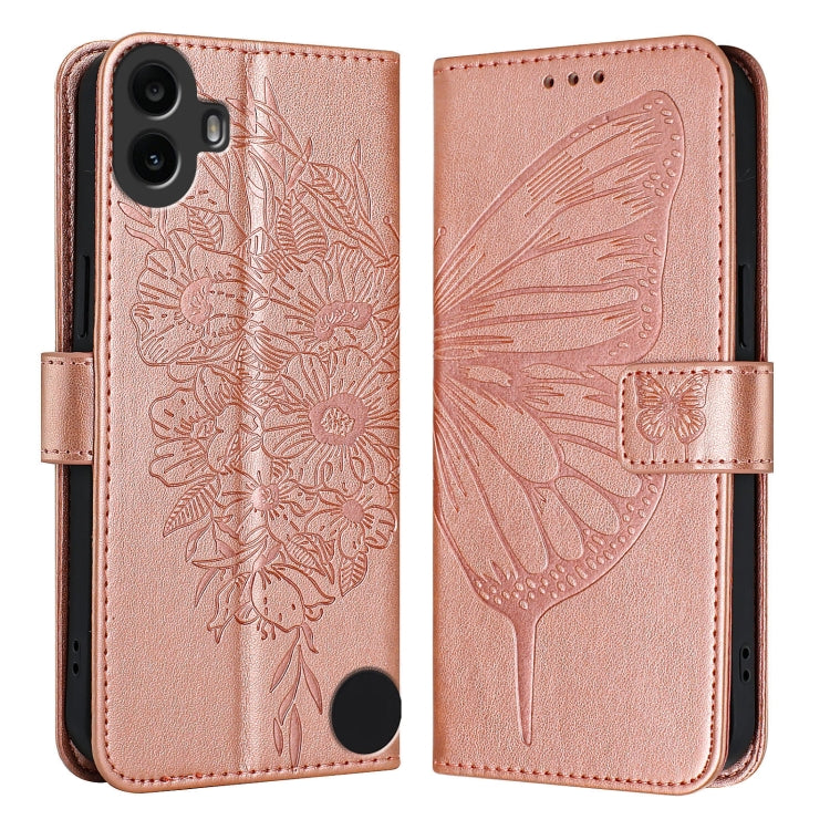 For Nothing CMF Phone 1 Embossed Butterfly Leather Phone Case(Rose Gold) - More Brand by buy2fix | Online Shopping UK | buy2fix
