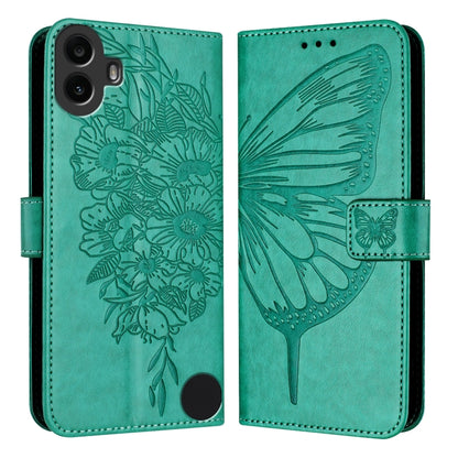 For Nothing CMF Phone 1 Embossed Butterfly Leather Phone Case(Green) - Nothing Cases by buy2fix | Online Shopping UK | buy2fix