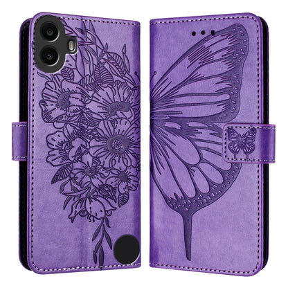 For Nothing CMF Phone 1 Embossed Butterfly Leather Phone Case(Light Purple) - Nothing Cases by buy2fix | Online Shopping UK | buy2fix