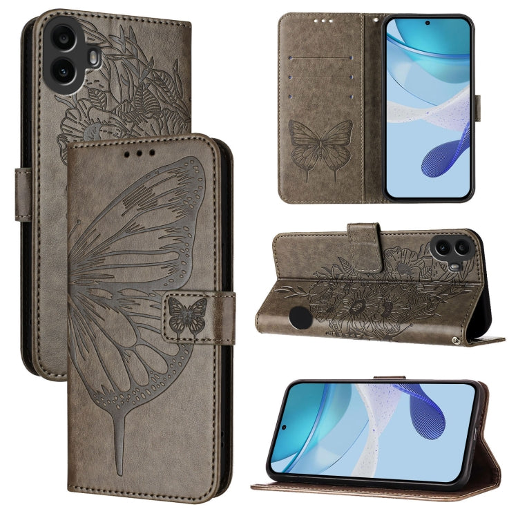 For Nothing CMF Phone 1 Embossed Butterfly Leather Phone Case(Grey) - More Brand by buy2fix | Online Shopping UK | buy2fix