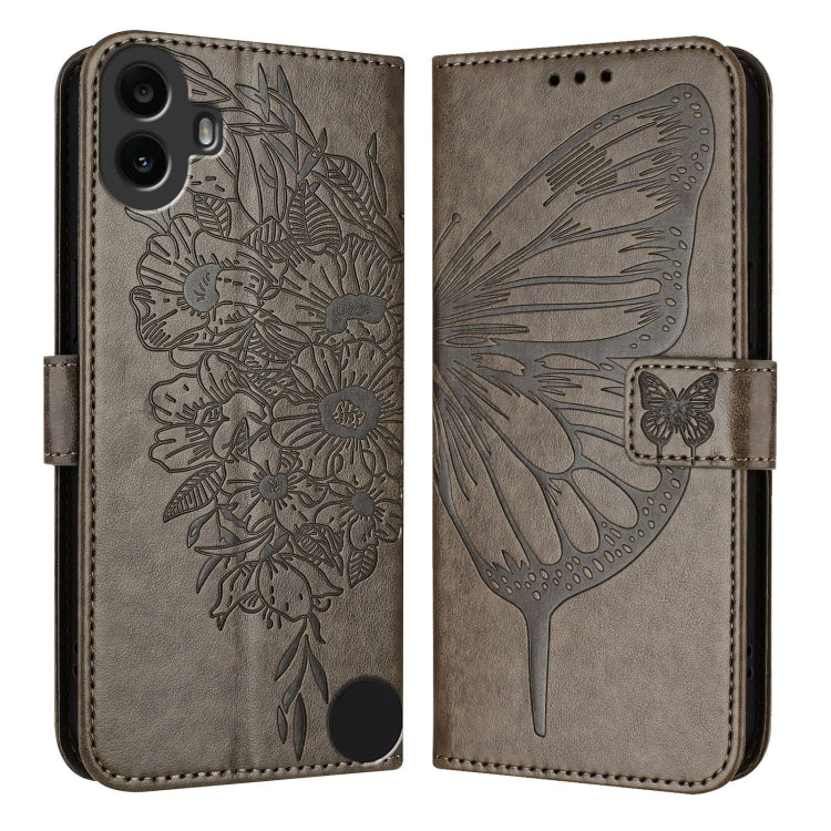 For Nothing CMF Phone 1 Embossed Butterfly Leather Phone Case(Grey) - More Brand by buy2fix | Online Shopping UK | buy2fix