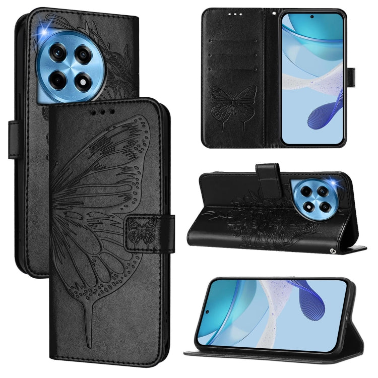 For OnePlus 12 5G Global Embossed Butterfly Leather Phone Case(Black) by buy2fix
