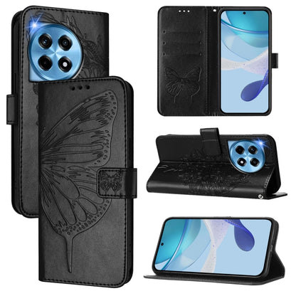 For OnePlus 12 5G Global Embossed Butterfly Leather Phone Case(Black) by buy2fix