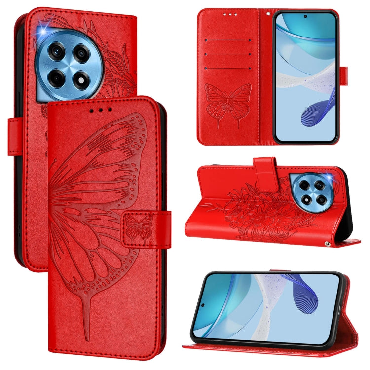 For OnePlus 12 5G Global Embossed Butterfly Leather Phone Case(Red) by buy2fix