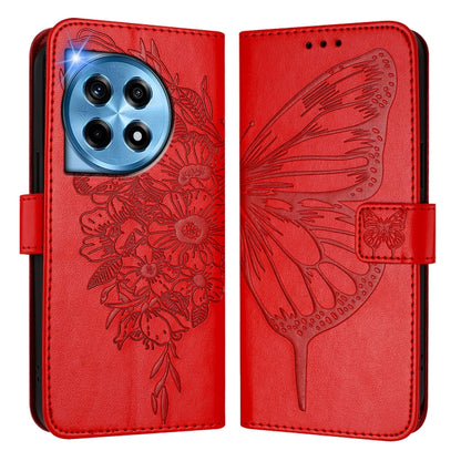 For OnePlus 12 5G Global Embossed Butterfly Leather Phone Case(Red) by buy2fix