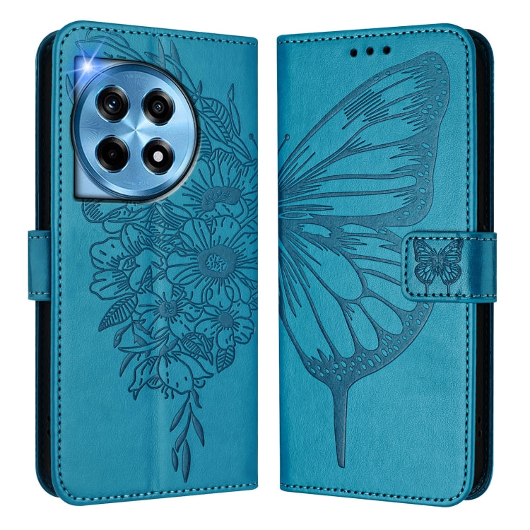 For OnePlus 12 5G Global Embossed Butterfly Leather Phone Case(Blue) by buy2fix