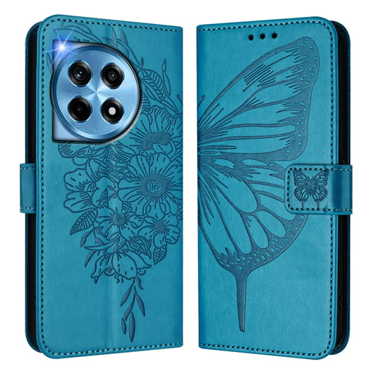 For OnePlus 12 5G Global Embossed Butterfly Leather Phone Case(Blue) by buy2fix