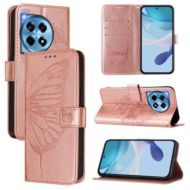 For OnePlus 12 5G Global Embossed Butterfly Leather Phone Case(Rose Gold) by buy2fix