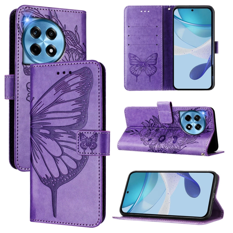 For OnePlus 12 5G Global Embossed Butterfly Leather Phone Case(Light Purple) by buy2fix