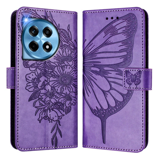 For OnePlus 12 5G Global Embossed Butterfly Leather Phone Case(Light Purple) by buy2fix