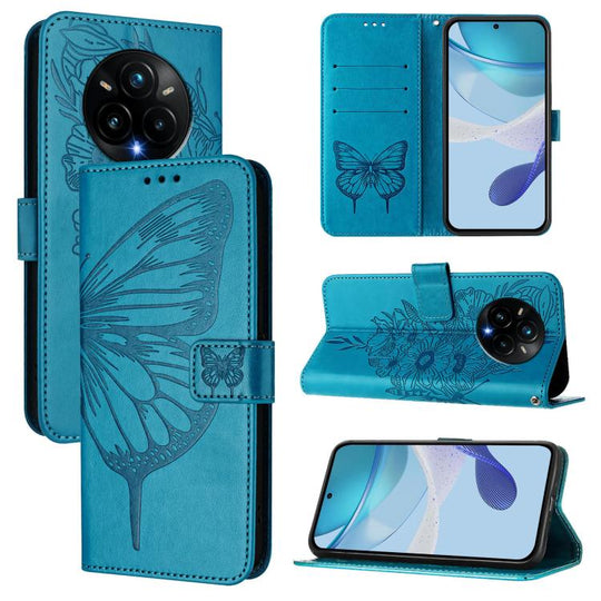 For Realme 14 Pro+ Embossed Butterfly Leather Phone Case(Blue)