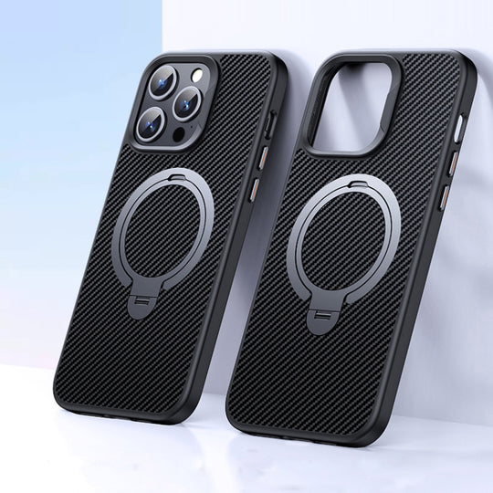 For iPhone 14 Pro Max Double Ring MagSafe Holder Carbon Fiber Phone Case(Silver)