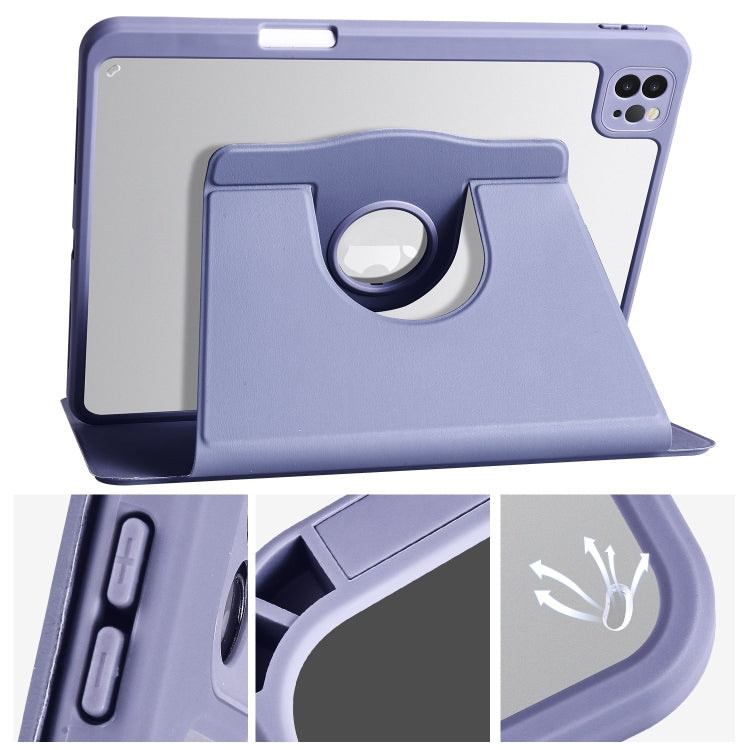 For iPad Pro 11 2024 Acrylic 360 Degree Rotation Holder Leather Tablet Case(Lavender Purple) - iPad Pro 11 2024 Cases by buy2fix | Online Shopping UK | buy2fix