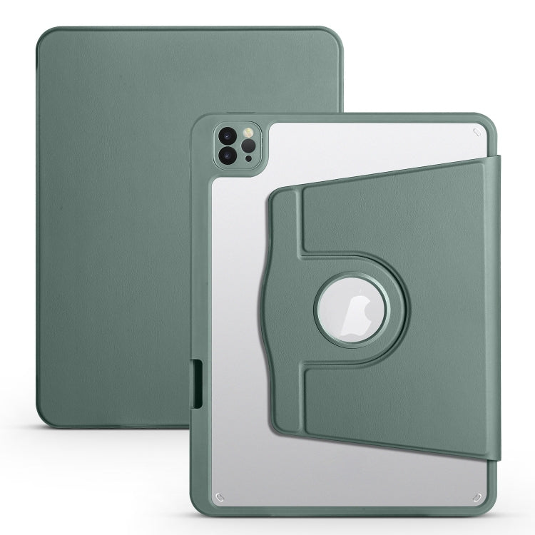 For iPad Pro 13 2024 Acrylic 360 Degree Rotation Holder Leather Tablet Case(Pine Green) - iPad Pro 13 2024 Cases by buy2fix | Online Shopping UK | buy2fix