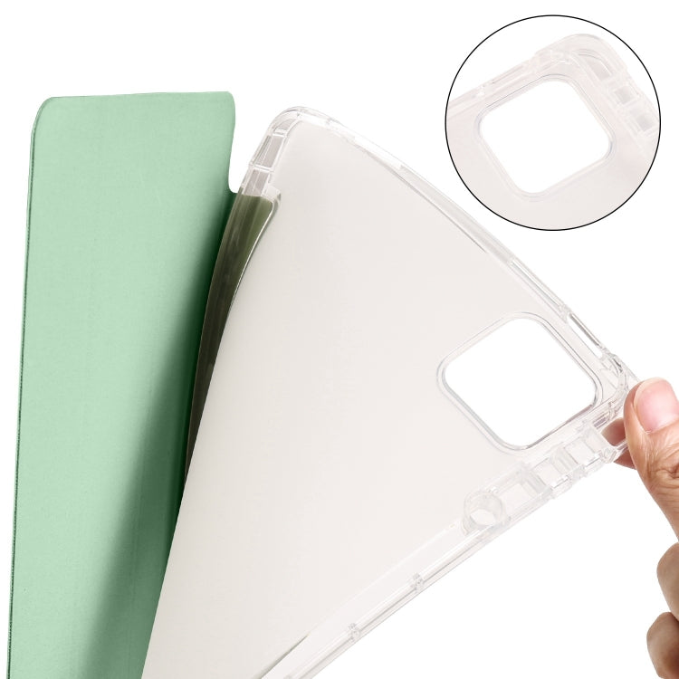 For iPad Pro 13 2024 3-fold Clear TPU Smart Leather Tablet Case with Pen Slot(Green) - iPad Pro 13 2024 Cases by buy2fix | Online Shopping UK | buy2fix