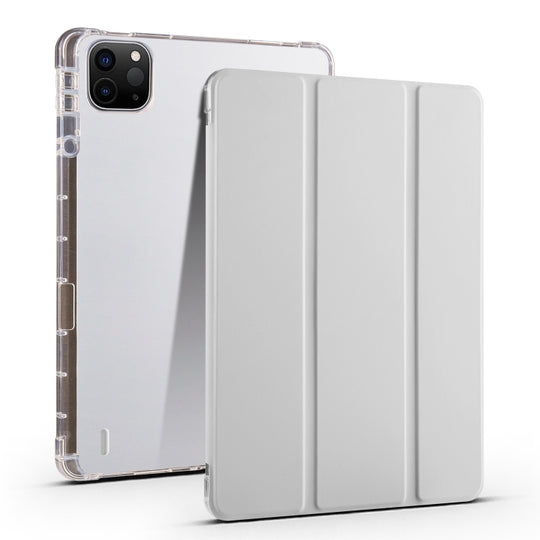For iPad Pro 13 2025 / 2024 3-fold Clear TPU Smart Leather Tablet Case with Pen Slot(Space Gray)