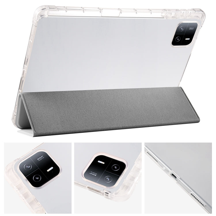 For iPad Pro 13 2024 3-fold Clear TPU Smart Leather Tablet Case with Pen Slot(Space Gray) - iPad Pro 13 2024 Cases by buy2fix | Online Shopping UK | buy2fix