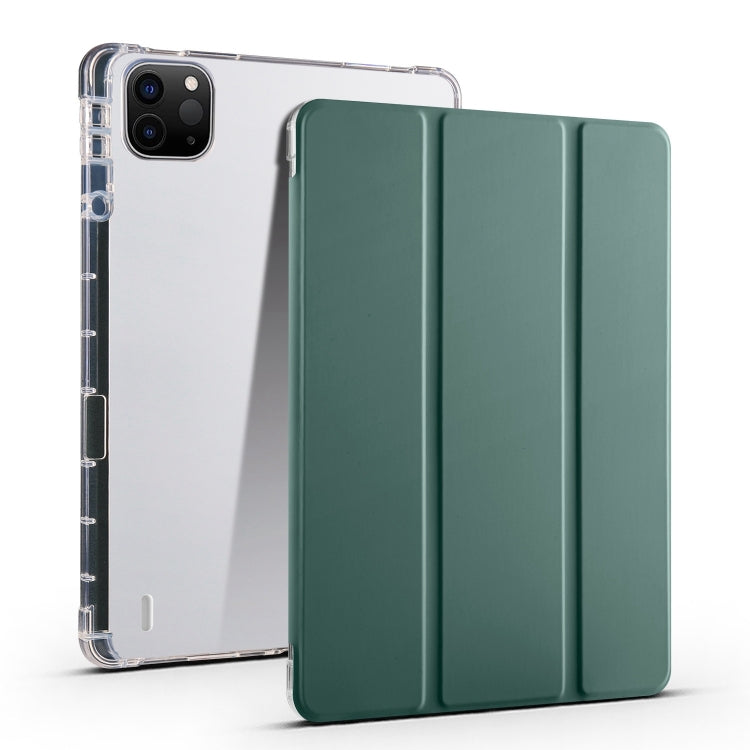 For iPad Pro 11 2024 3-fold Clear TPU Smart Leather Tablet Case with Pen Slot(Dark Green) - iPad Pro 11 2024 Cases by buy2fix | Online Shopping UK | buy2fix