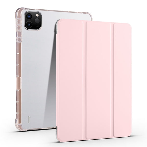 For iPad Pro 11 2025 / 2024 3-fold Clear TPU Smart Leather Tablet Case with Pen Slot(Sand Pink) by buy2fix