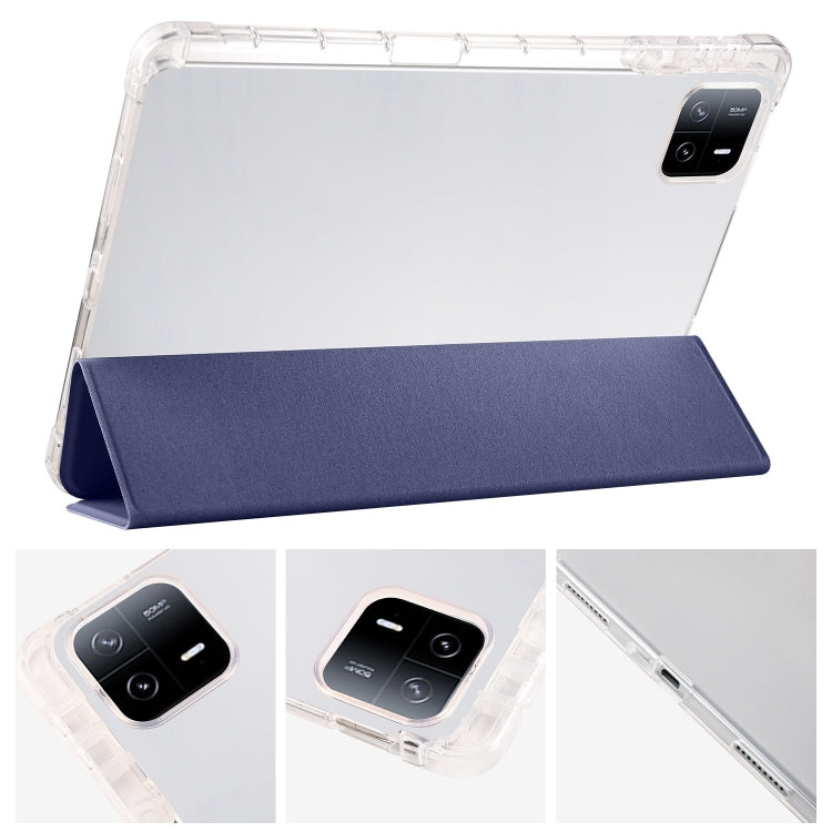 For iPad Pro 11 2024 3-fold Clear TPU Smart Leather Tablet Case with Pen Slot(Dark Blue) - iPad Pro 11 2024 Cases by buy2fix | Online Shopping UK | buy2fix