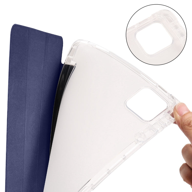 For iPad Pro 11 2024 3-fold Clear TPU Smart Leather Tablet Case with Pen Slot(Dark Blue) - iPad Pro 11 2024 Cases by buy2fix | Online Shopping UK | buy2fix