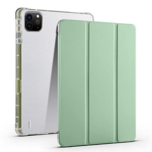 For iPad Air 11 2025 / 2024 3-fold Clear TPU Smart Leather Tablet Case with Pen Slot(Green) by buy2fix
