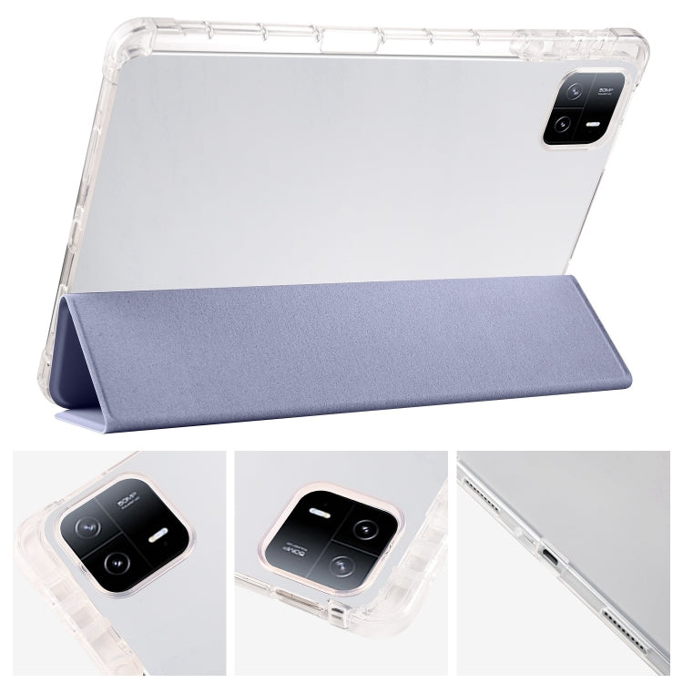 For iPad Air 13 2024 3-fold Clear TPU Smart Leather Tablet Case with Pen Slot(Lavender Purple) - iPad Air 13 2024 Cases by buy2fix | Online Shopping UK | buy2fix