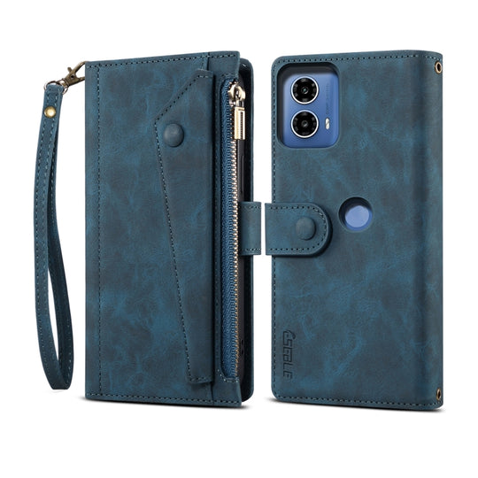 For Motorola Moto G34 ESEBLE Retro Frosted RFID Leather Phone Case(Dark Green)