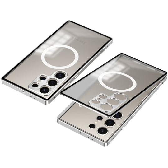 For Samsung Galaxy S24 Ultra 5G Snap Buckle Metal Frame Frosted MagSafe Phone Case(Silver)