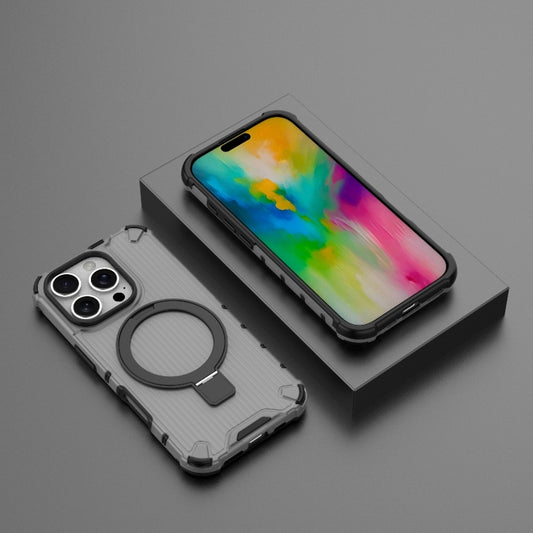 For iPhone 16 Pro Grating Holder Shockproof Phone Case(Transparent Black) by buy2fix