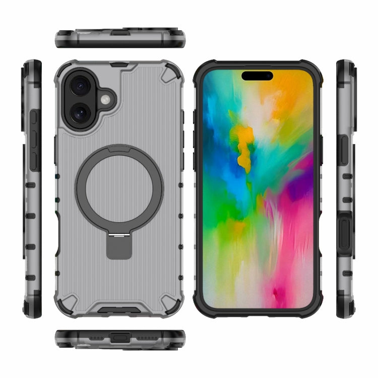 For iPhone 16 Plus Grating Holder Shockproof Phone Case(Transparent Black) - iPhone 16 Plus Cases by buy2fix | Online Shopping UK | buy2fix